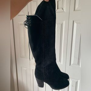 Thigh High Lace Up Black Boots